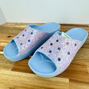 Crocs Classic Platform Glitter Slides‎ Women's Size 9 Blue Sandals